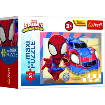 Minipuzzle miniMAXI 20 dílků Spidey a jeho úžasní přátelé 4 druhy v krabičce 11x8x4cm 24ks v boxu