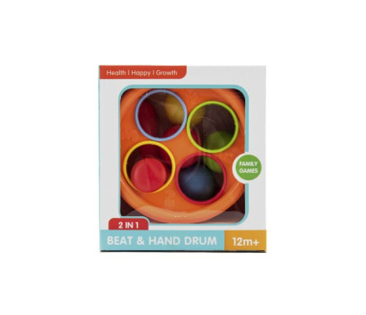 Zatloukačka/Bubínek 17cm 2v1 plast s kladívkem s míčky 4ks 2 barvy v krabici 18x20x10cm 12m+