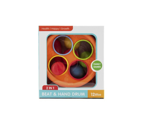 Zatloukačka/Bubínek 17cm 2v1 plast s kladívkem s míčky 4ks 2 barvy v krabici 18x20x10cm 12m+