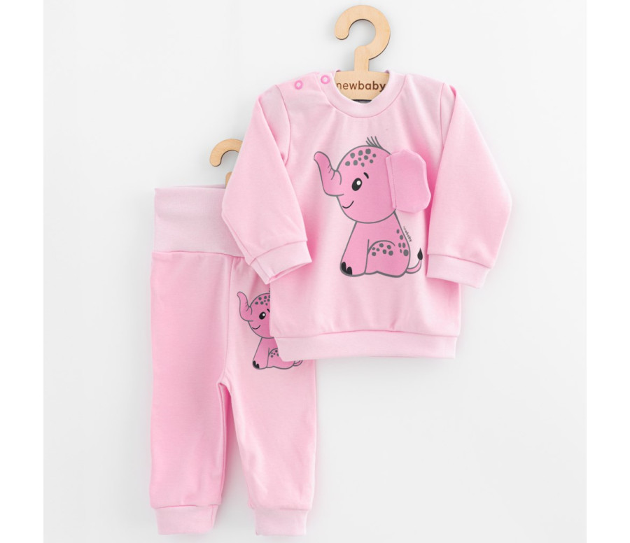 Kojenecká souprava tričko a tepláčky New Baby Happy Elephant pink, Růžová 56 (0-3m)