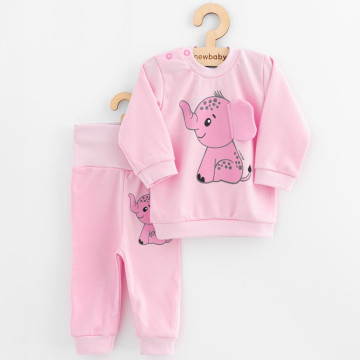 Kojenecká souprava tričko a tepláčky New Baby Happy Elephant pink, Růžová 56 (0-3m)