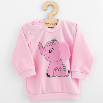 Kojenecká souprava tričko a tepláčky New Baby Happy Elephant pink, Růžová 56 (0-3m)