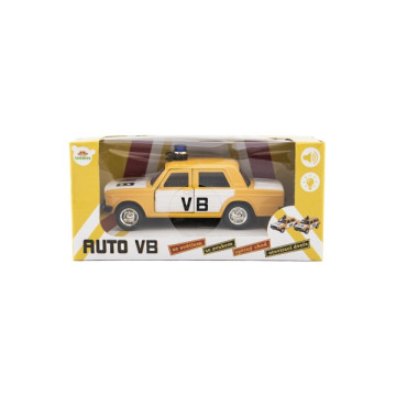 Policejní auto VB kov/plast 12cm na zpětné natažení na baterie se světlem, zvukem v krab. 15x7x7cm