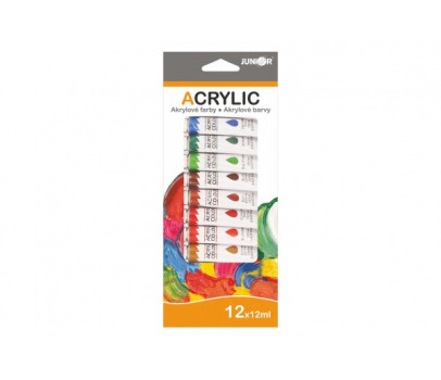 Akrylové barvy 12ml 12ks i na keramiku,sklo,kameny v krabičce 11x26cm