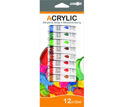 Akrylové barvy 12ml 12ks i na keramiku,sklo,kameny v krabičce 11x26cm