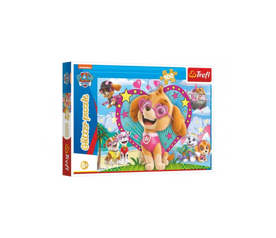 Puzzle Paw Patrol/Tlapková patrola třpytivé 100 dílků 48x34cm v krabici 33x23x4cm