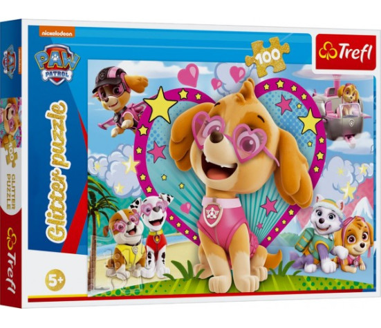 Puzzle Paw Patrol/Tlapková patrola třpytivé 100 dílků 48x34cm v krabici 33x23x4cm