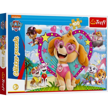 Puzzle Paw Patrol/Tlapková patrola třpytivé 100 dílků 48x34cm v krabici 33x23x4cm