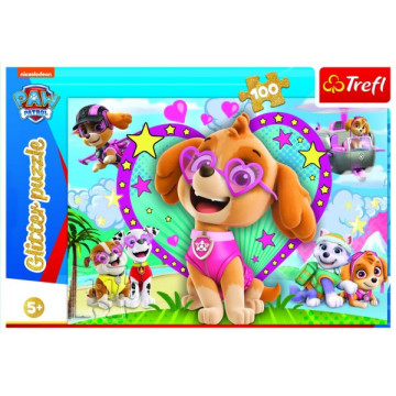 Puzzle Paw Patrol/Tlapková patrola třpytivé 100 dílků 48x34cm v krabici 33x23x4cm