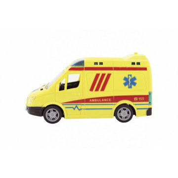 Auto ambulance plast 20cm na setrvačník na baterie se zvukem se světlem v krabici 26x15x12cm