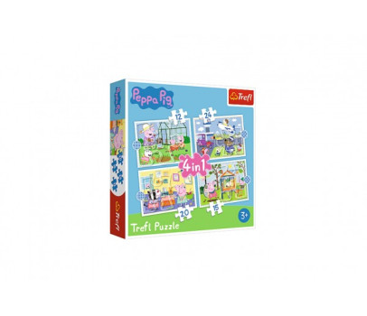 Puzzle 4v1 Peppa Pig/Prásátko Pepa Vzpomínka na prázdniny v krabici 28x28x6cm