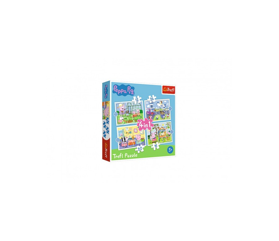 Puzzle 4v1 Peppa Pig/Prásátko Pepa Vzpomínka na prázdniny v krabici 28x28x6cm