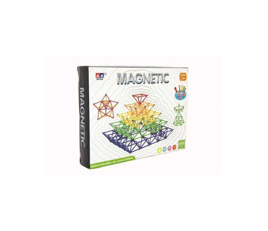 Magnetická stavebnice 250 ks plast/kov v krabici 31x23x5cm