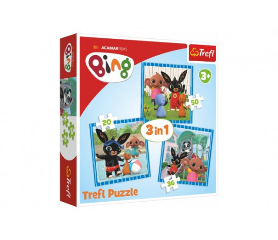 Puzzle 3v1 Bing Bunny Zábava s přáteli v krabici 28x28x6cm