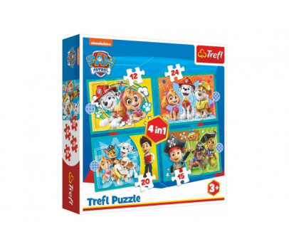 Puzzle 4v1 Šťastný tým Paw Patrol/Tlapková Patrola v krabici 28x28x6cm