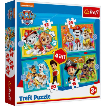 Puzzle 4v1 Šťastný tým Paw Patrol/Tlapková Patrola v krabici 28x28x6cm