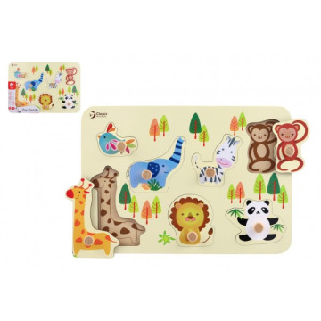 Vkládačka/Puzzle deskové obrysové zoo dřevo 30x21cm ve fólii 18m+