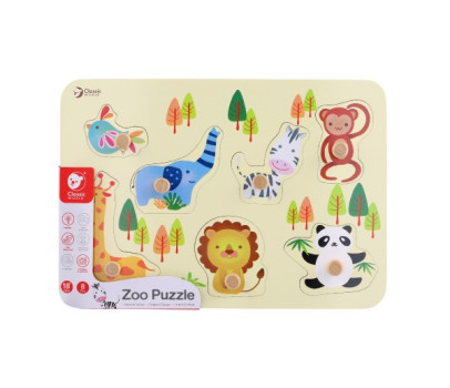 Vkládačka/Puzzle deskové obrysové zoo dřevo 30x21cm ve fólii 18m+