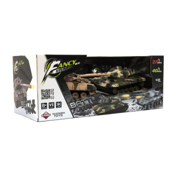 Tank RC 2ks 25cm tanková bitva+dob. pack 27MHZ a 40MHz maskáč se zvukem se světlem v kr. 50x20x23cm