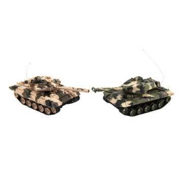 Tank RC 2ks 25cm tanková bitva+dob. pack 27MHZ a 40MHz maskáč se zvukem se světlem v kr. 50x20x23cm