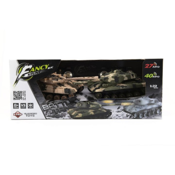 Tank RC 2ks 25cm tanková bitva+dob. pack 27MHZ a 40MHz maskáč se zvukem se světlem v kr. 50x20x23cm