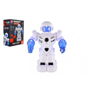 Robot jezdící plast 26cm Ang. mluvící na baterie se světlem se zvukem v krabici 22x28x11cm