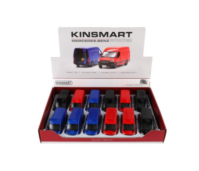 Auto/dodávka Kinsmart Mercedes-Benz Sprinter 1:48 kov/plast 13cm na zpětné nat. 3 barvy 12ks v boxu