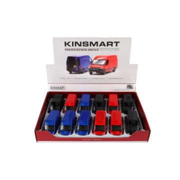 Auto/dodávka Kinsmart Mercedes-Benz Sprinter 1:48 kov/plast 13cm na zpětné nat. 3 barvy 12ks v boxu