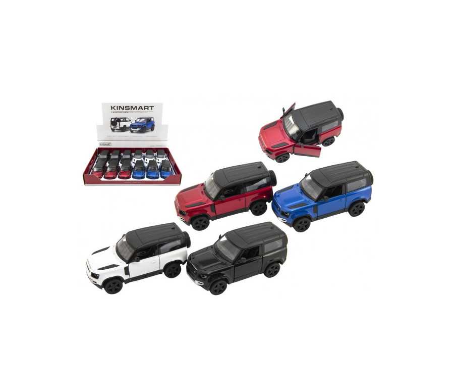 Auto Kinsmart Land Rover Defender 90 kov/plast 1:36 12,5cm na zpětné natažení 4 barvy 12ks v boxu