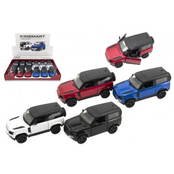 Auto Kinsmart Land Rover Defender 90 kov/plast 1:36 12,5cm na zpětné natažení 4 barvy 12ks v boxu