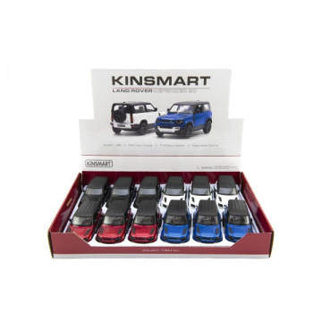 Auto Kinsmart Land Rover Defender 90 kov/plast 1:36 12,5cm na zpětné natažení 4 barvy 12ks v boxu