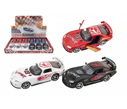 Auto Kinsmart Dodge Viper GTS-R 1:36 12,5cm kov/plast 4 barvy na zpětné natažení 12ks v boxu