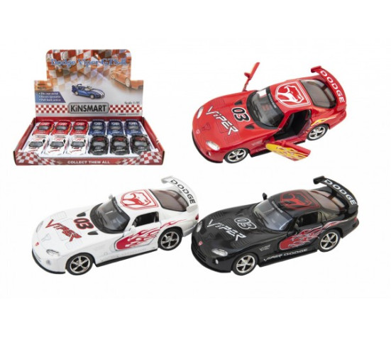 Auto Kinsmart Dodge Viper GTS-R 1:36 12,5cm kov/plast 4 barvy na zpětné natažení 12ks v boxu