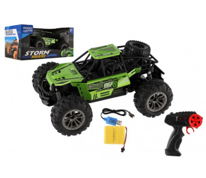 Auto RC buggy terénní zelené 22cm plast 2,4GHz na baterie + dobíjecí pack v krabici 32x16x18cm