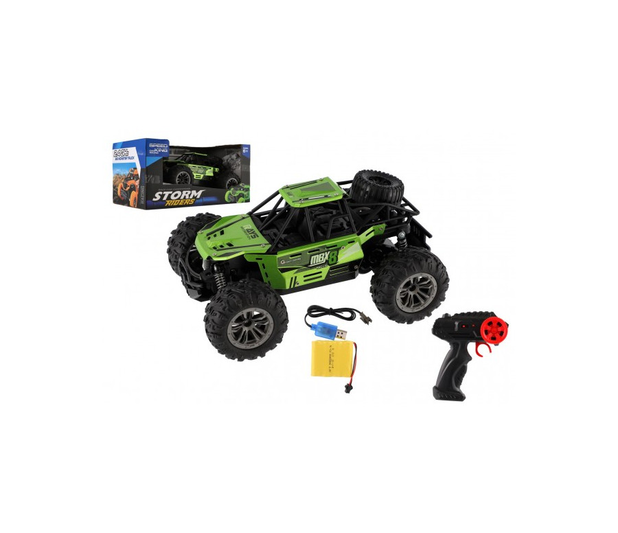 Auto RC buggy terénní zelené 22cm plast 2,4GHz na baterie + dobíjecí pack v krabici 32x16x18cm