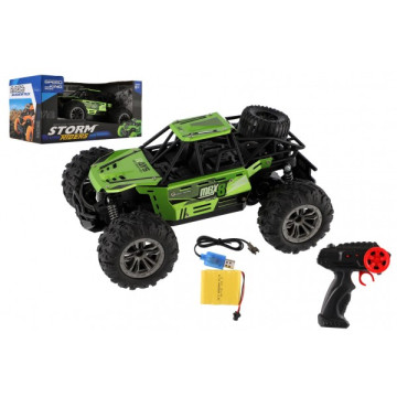 Auto RC buggy terénní zelené 22cm plast 2,4GHz na baterie + dobíjecí pack v krabici 32x16x18cm