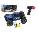 Auto RC buggy terénní modré 22cm plast 2,4GHz na baterie + dobíjecí pack v krabici 32x16x18cm