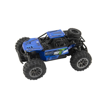 Auto RC buggy terénní modré 22cm plast 2,4GHz na baterie + dobíjecí pack v krabici 32x16x18cm