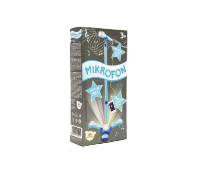 Mikrofon karaoke modrý plast na baterie se světlem se zvukem v krabici 17x34x7cm