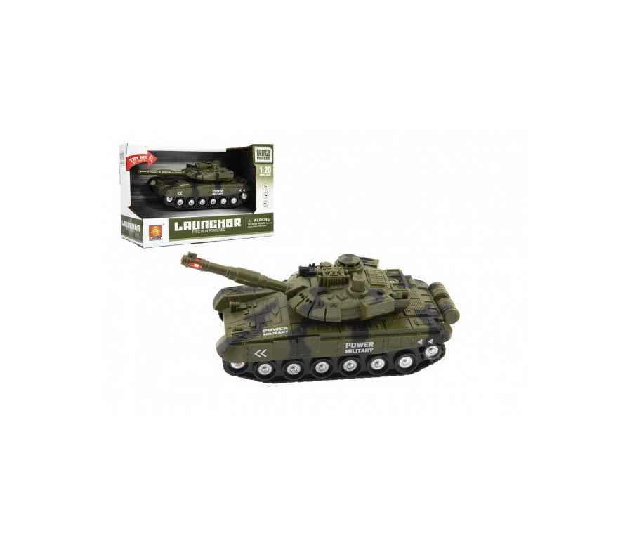 Tank plast 20cm na setrvačník na baterie se světlem se zvukem v krabici 24x16x11cm