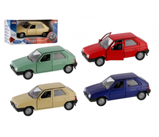 Auto Welly Škoda Favorit kov/plast 11cm 1:34 na volný chod 4 barvy v krabičce 15x7x7cm