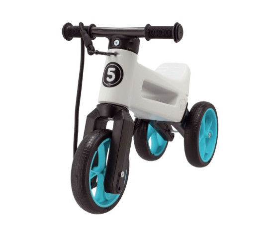 Odrážedlo FUNNY WHEELS Rider SuperSport bílé/tyrkys 2v1+popruh,výš.sedla28/30cm nos.25kg 18m+v sáčku