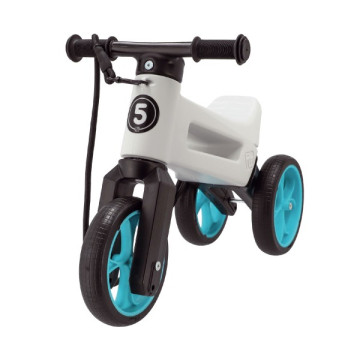 Odrážedlo FUNNY WHEELS Rider SuperSport bílé/tyrkys 2v1+popruh,výš.sedla28/30cm nos.25kg 18m+v sáčku