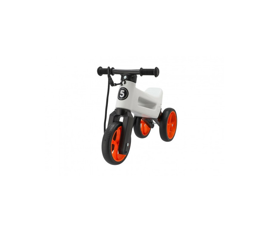 Odrážedlo FUNNY WHEELS Rider SuperSport bílé/oranž. 2v1+popruh,výš.sedla28/30cm nos.25kg 18m+v sáčku