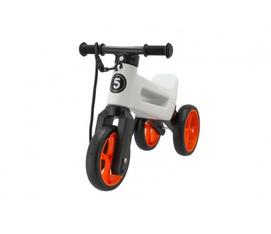 Odrážedlo FUNNY WHEELS Rider SuperSport bílé/oranž. 2v1+popruh,výš.sedla28/30cm nos.25kg 18m+v sáčku