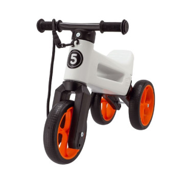 Odrážedlo FUNNY WHEELS Rider SuperSport bílé/oranž. 2v1+popruh,výš.sedla28/30cm nos.25kg 18m+v sáčku