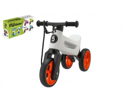 Odrážedlo FUNNY WHEELS Rider SuperSport bílé/oranž 2v1+popruh,výš.sedla28/30cm nos.25kg 18m+v krab.