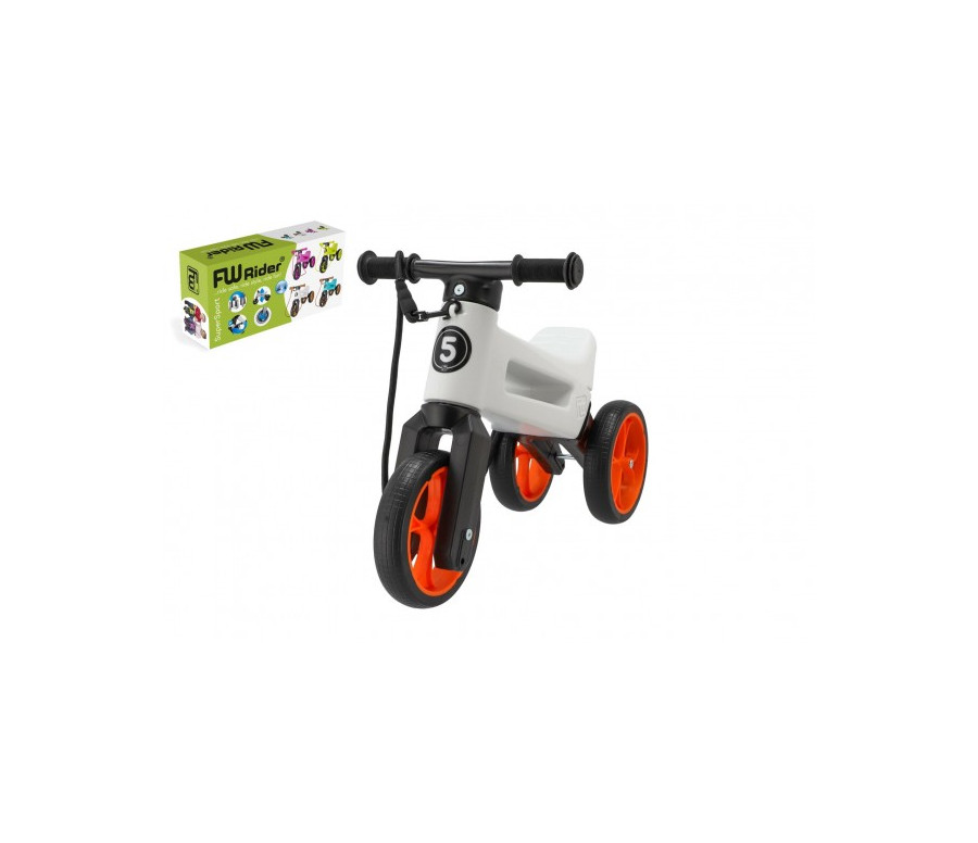 Odrážedlo FUNNY WHEELS Rider SuperSport bílé/oranž 2v1+popruh,výš.sedla28/30cm nos.25kg 18m+v krab.