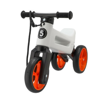 Odrážedlo FUNNY WHEELS Rider SuperSport bílé/oranž 2v1+popruh,výš.sedla28/30cm nos.25kg 18m+v krab.