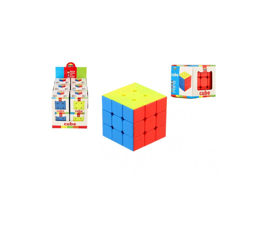 Kostka hlavolam 3x3x3 plast 5,5x5,5x5,5cm v krabičce 12ks v boxu